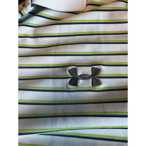 UNDER ARMOUR Heatgear Loose Golf Shirt Size L White Green Blue Stripes polo - Picture 5 of 7